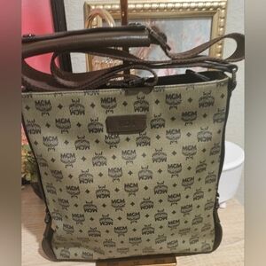 MCM Tan and Brown Monogram Shoulder Bag